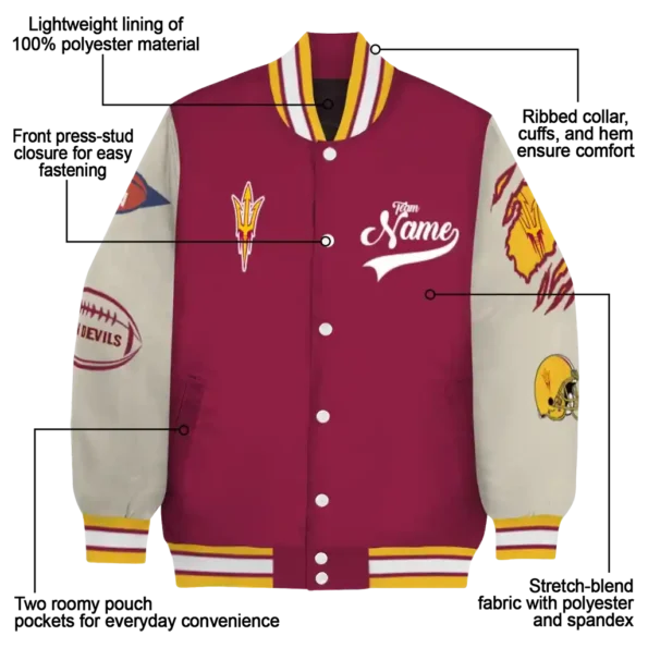 custom arizona state sun devils wildcat pawprint maroon nude varsity jacket new arrival.webp