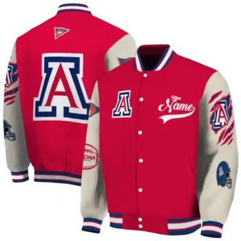custom arizona wildcats wildcat pawprint red nude varsity jacket fashion forward.webp