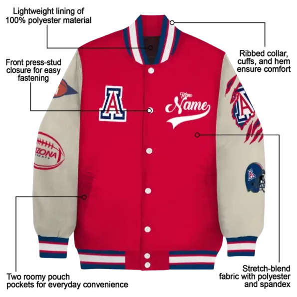 custom arizona wildcats wildcat pawprint red nude varsity jacket new arrival.webp