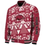 custom arkansas razorbacks pyramid shapes red varsity jacket best selling.webp
