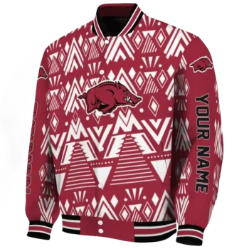 custom arkansas razorbacks pyramid shapes red varsity jacket best selling.webp