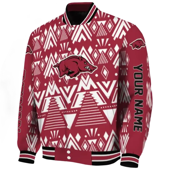 custom arkansas razorbacks pyramid shapes red varsity jacket best selling.webp