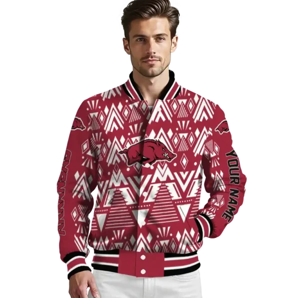 custom arkansas razorbacks pyramid shapes red varsity jacket high quality.webp