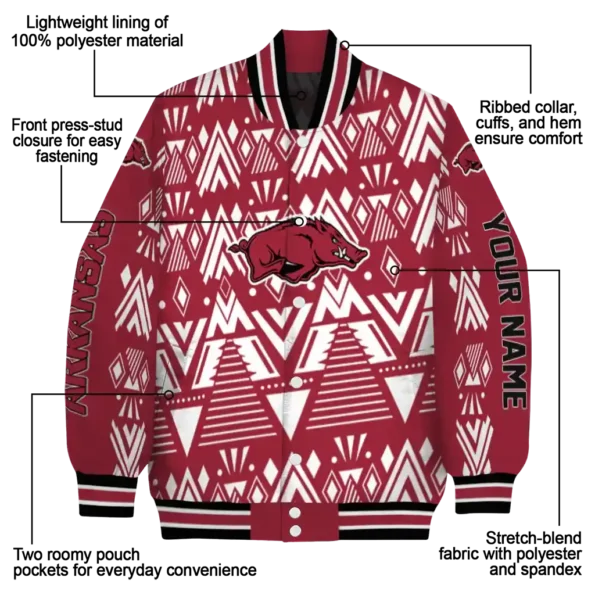 custom arkansas razorbacks pyramid shapes red varsity jacket new arrival.webp