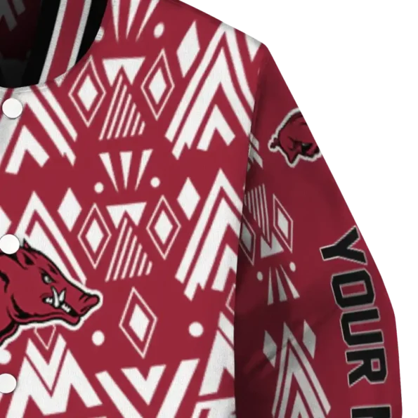 custom arkansas razorbacks pyramid shapes red varsity jacket premium grade.webp