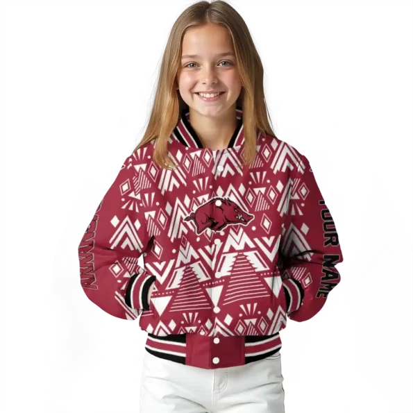 custom arkansas razorbacks pyramid shapes red varsity jacket top rated.webp