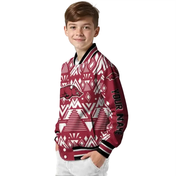 custom arkansas razorbacks pyramid shapes red varsity jacket trendy.webp