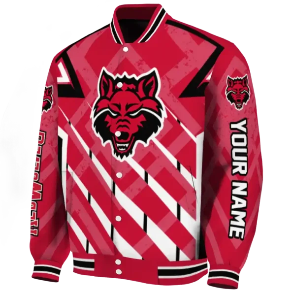 custom arkansas state red wolves chevron angles scarlet varsity jacket best selling.webp