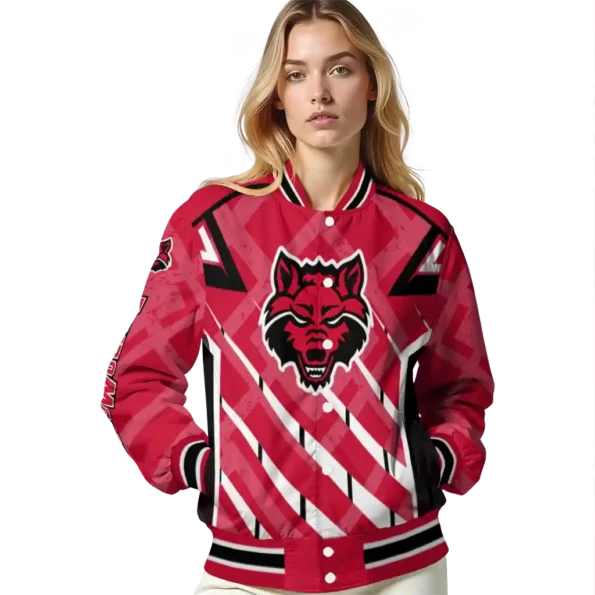 custom arkansas state red wolves chevron angles scarlet varsity jacket latest model.webp