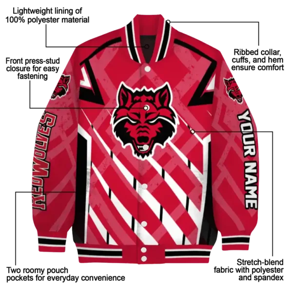 custom arkansas state red wolves chevron angles scarlet varsity jacket new arrival.webp
