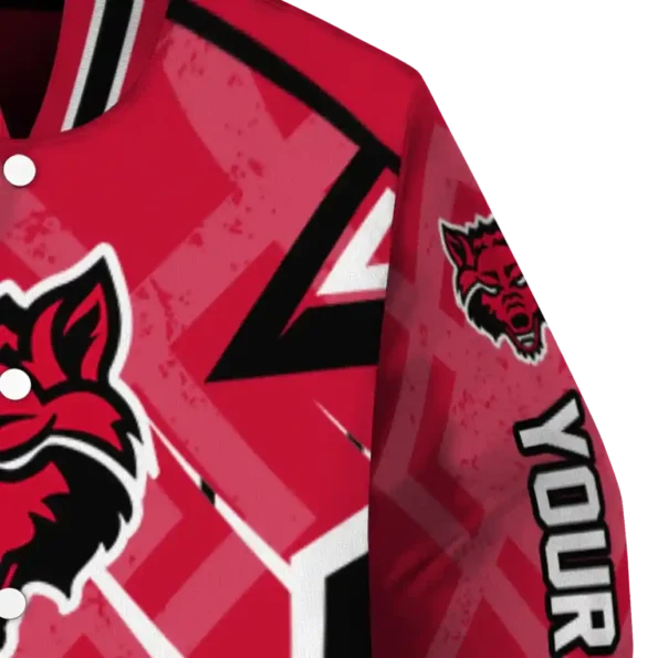 custom arkansas state red wolves chevron angles scarlet varsity jacket premium grade.webp