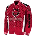 custom arkansas state red wolves hexagon grid scarlet varsity jacket best selling.webp