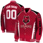 custom arkansas state red wolves hexagon grid scarlet varsity jacket best selling.webp