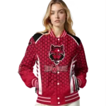 custom arkansas state red wolves hexagon grid scarlet varsity jacket best selling.webp