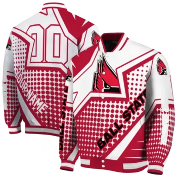 custom ball state cardinals star burst red varsity jacket fashion forward.webp