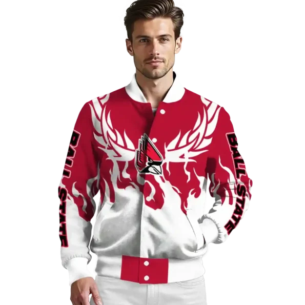 custom ball state cardinals winged blaze red white varsity jacket high quality.webp