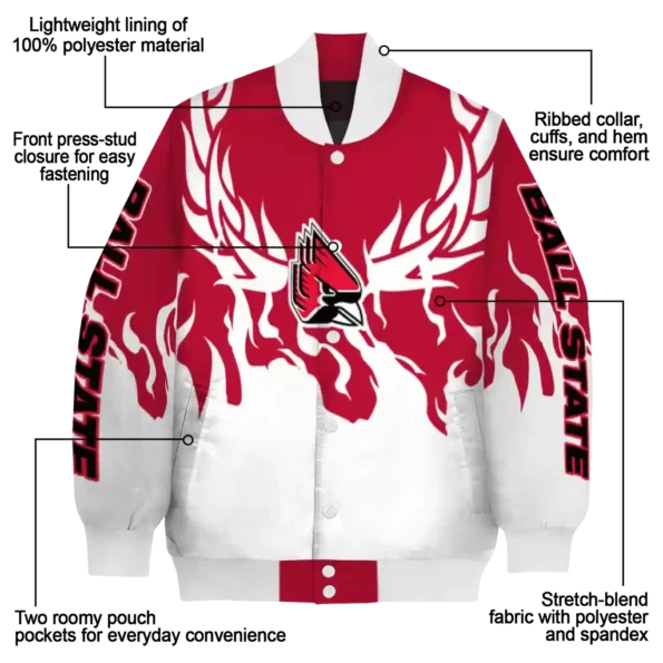 custom ball state cardinals winged blaze red white varsity jacket new arrival.webp