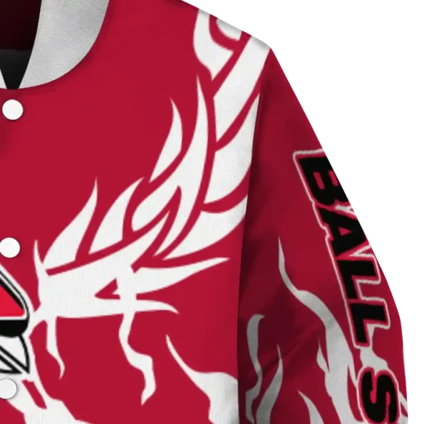 custom ball state cardinals winged blaze red white varsity jacket premium grade.webp