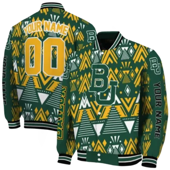 custom baylor bears pyramid shapes green varsity jacket fashion forward.webp