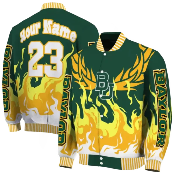 custom baylor bears winged blaze green white varsity jacket fashion forward.webp