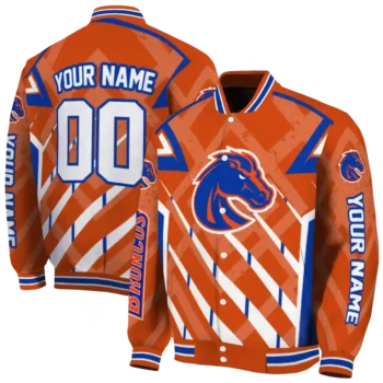 custom boise state broncos chevron angles orange varsity jacket fashion forward.webp