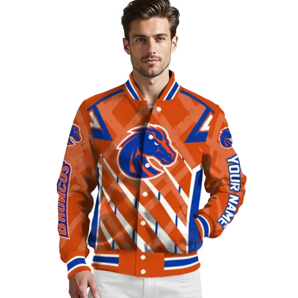 custom boise state broncos chevron angles orange varsity jacket high quality.webp