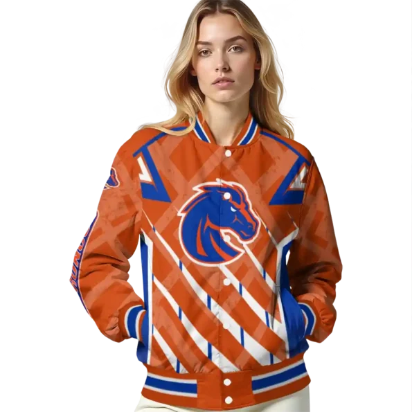 custom boise state broncos chevron angles orange varsity jacket latest model.webp