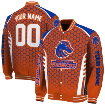 custom boise state broncos hexagon grid orange varsity jacket fashion forward.webp