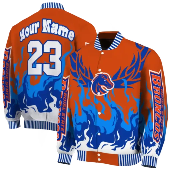 custom boise state broncos winged blaze orange white varsity jacket fashion forward.webp