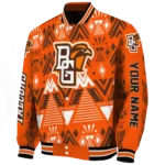 custom bowling green falcons pyramid shapes orange varsity jacket best selling.webp
