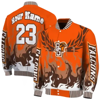 custom bowling green falcons winged blaze orange white varsity jacket fashion forward.webp
