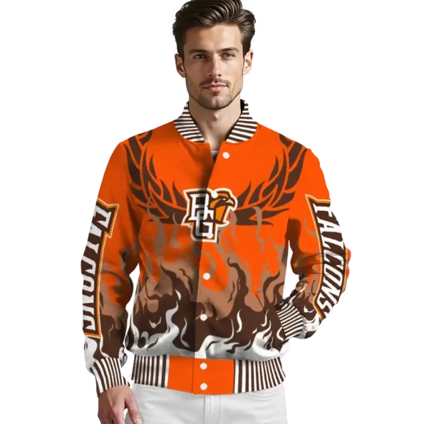custom bowling green falcons winged blaze orange white varsity jacket high quality.webp