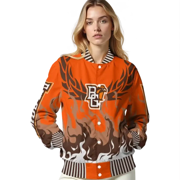 custom bowling green falcons winged blaze orange white varsity jacket latest model.webp