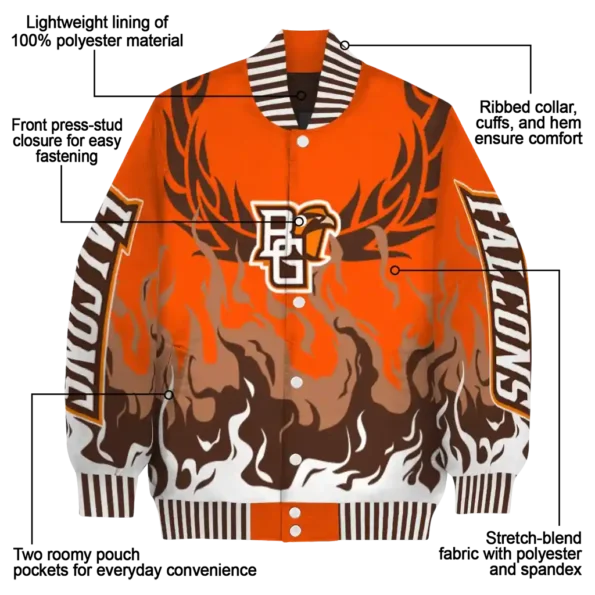 custom bowling green falcons winged blaze orange white varsity jacket new arrival.webp