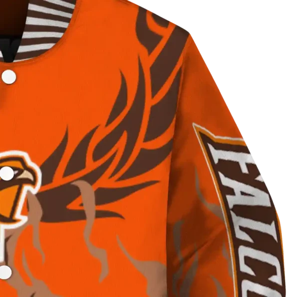 custom bowling green falcons winged blaze orange white varsity jacket premium grade.webp