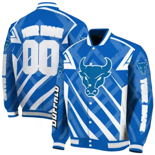 custom buffalo bulls chevron angles royal blue varsity jacket fashion forward.webp