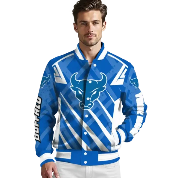 custom buffalo bulls chevron angles royal blue varsity jacket high quality.webp