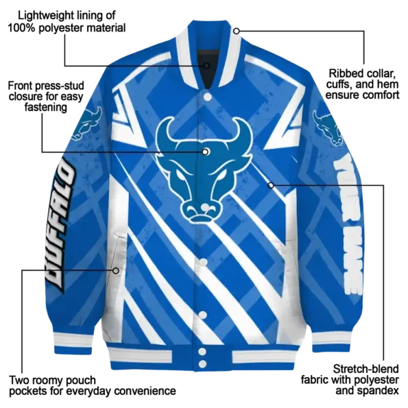 custom buffalo bulls chevron angles royal blue varsity jacket new arrival.webp