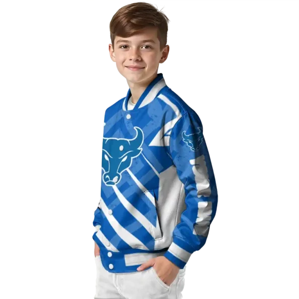 custom buffalo bulls chevron angles royal blue varsity jacket trendy.webp
