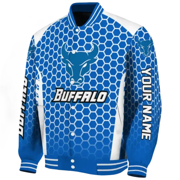 custom buffalo bulls hexagon grid royal blue varsity jacket best selling.webp
