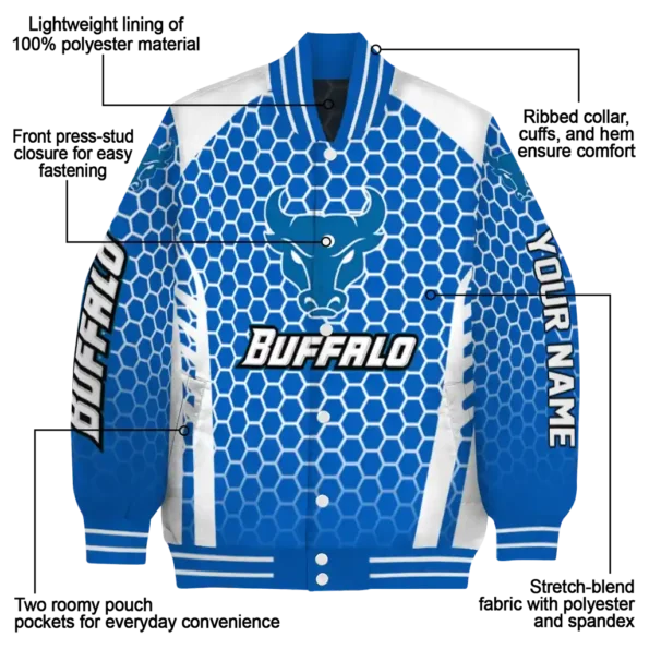 custom buffalo bulls hexagon grid royal blue varsity jacket new arrival.webp