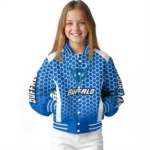 custom buffalo bulls hexagon grid royal blue varsity jacket best selling.webp