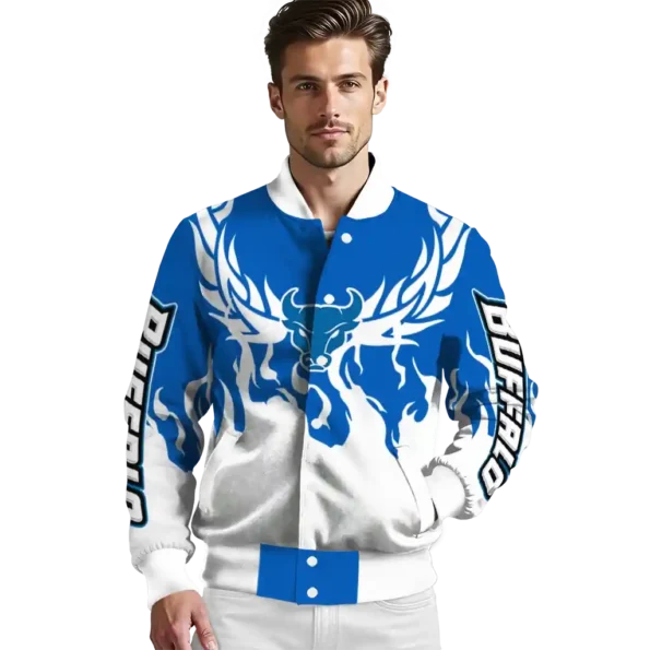 custom buffalo bulls winged blaze royal blue white varsity jacket high quality.webp
