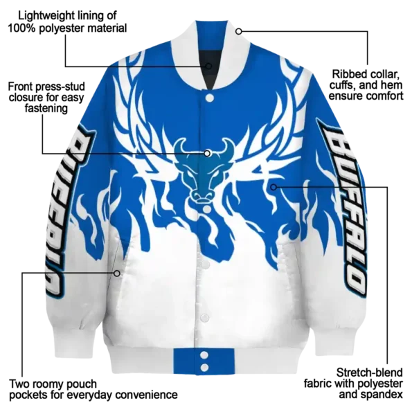 custom buffalo bulls winged blaze royal blue white varsity jacket new arrival.webp