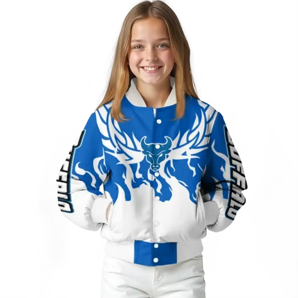 custom buffalo bulls winged blaze royal blue white varsity jacket top rated.webp