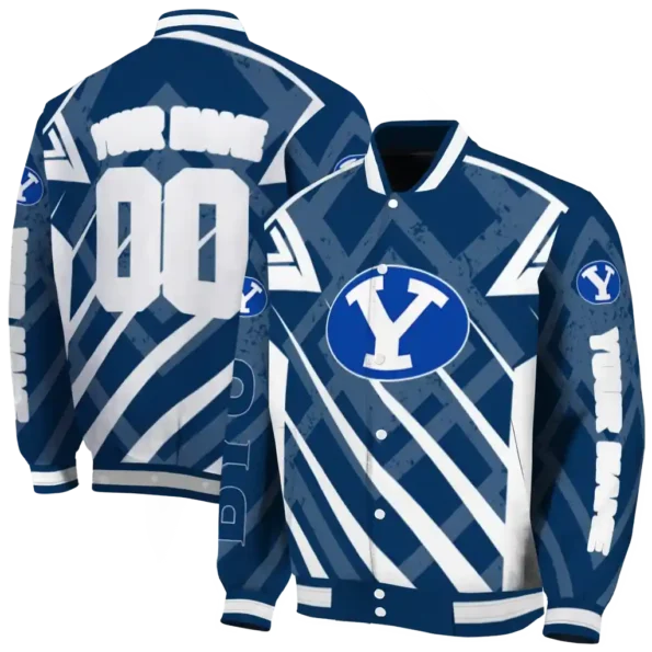 custom byu cougars chevron angles blue varsity jacket fashion forward.webp