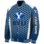 custom byu cougars hexagon grid blue varsity jacket best selling.webp