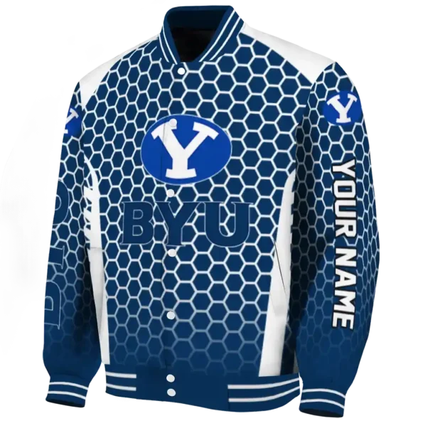custom byu cougars hexagon grid blue varsity jacket best selling.webp