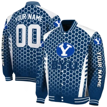 custom byu cougars hexagon grid blue varsity jacket fashion forward.webp