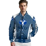 custom byu cougars hexagon grid blue varsity jacket best selling.webp